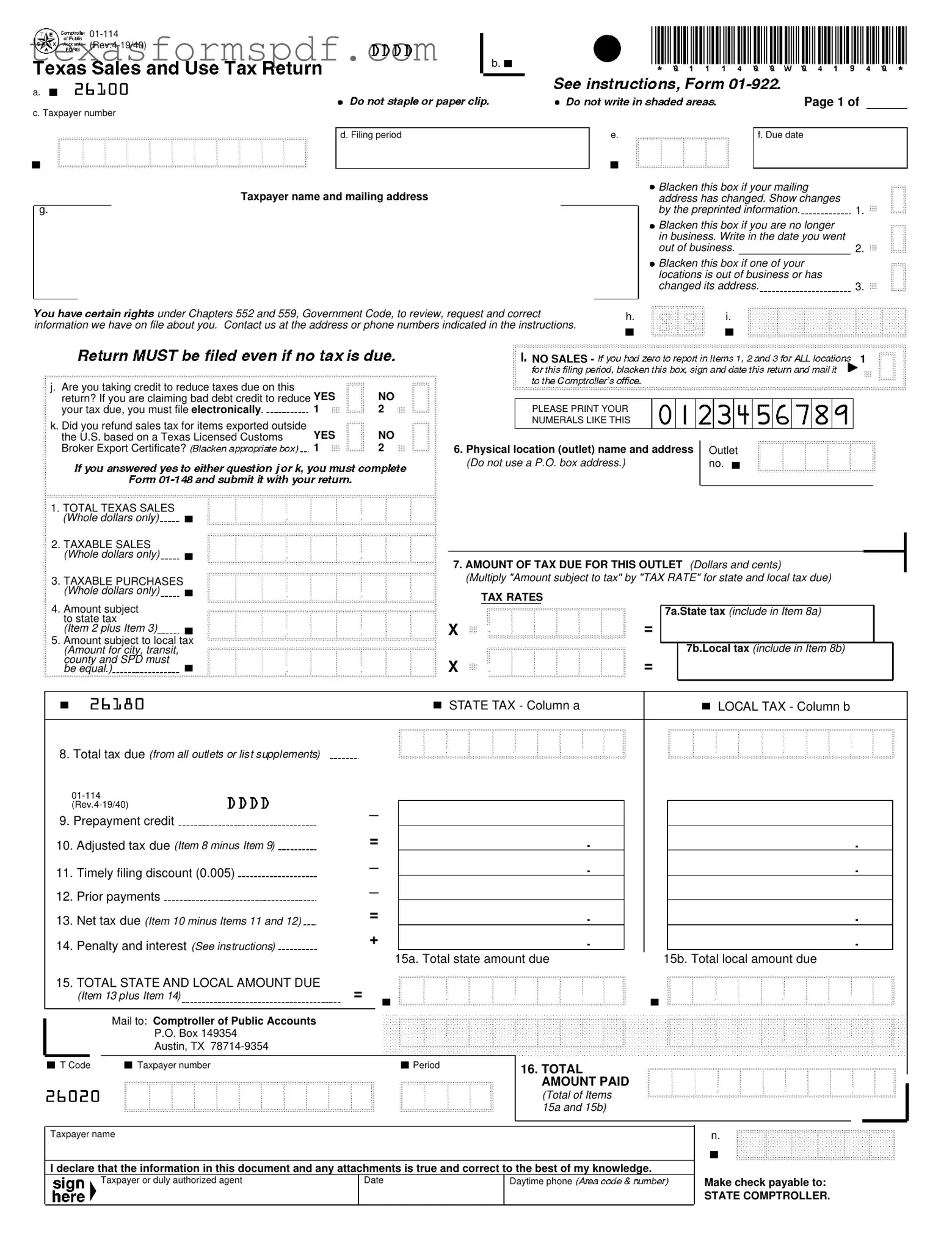 1 114 Texas Form in PDF