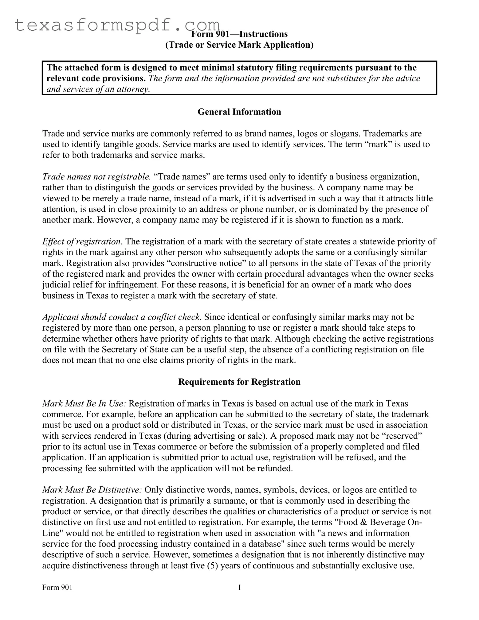 901 Texas Form in PDF