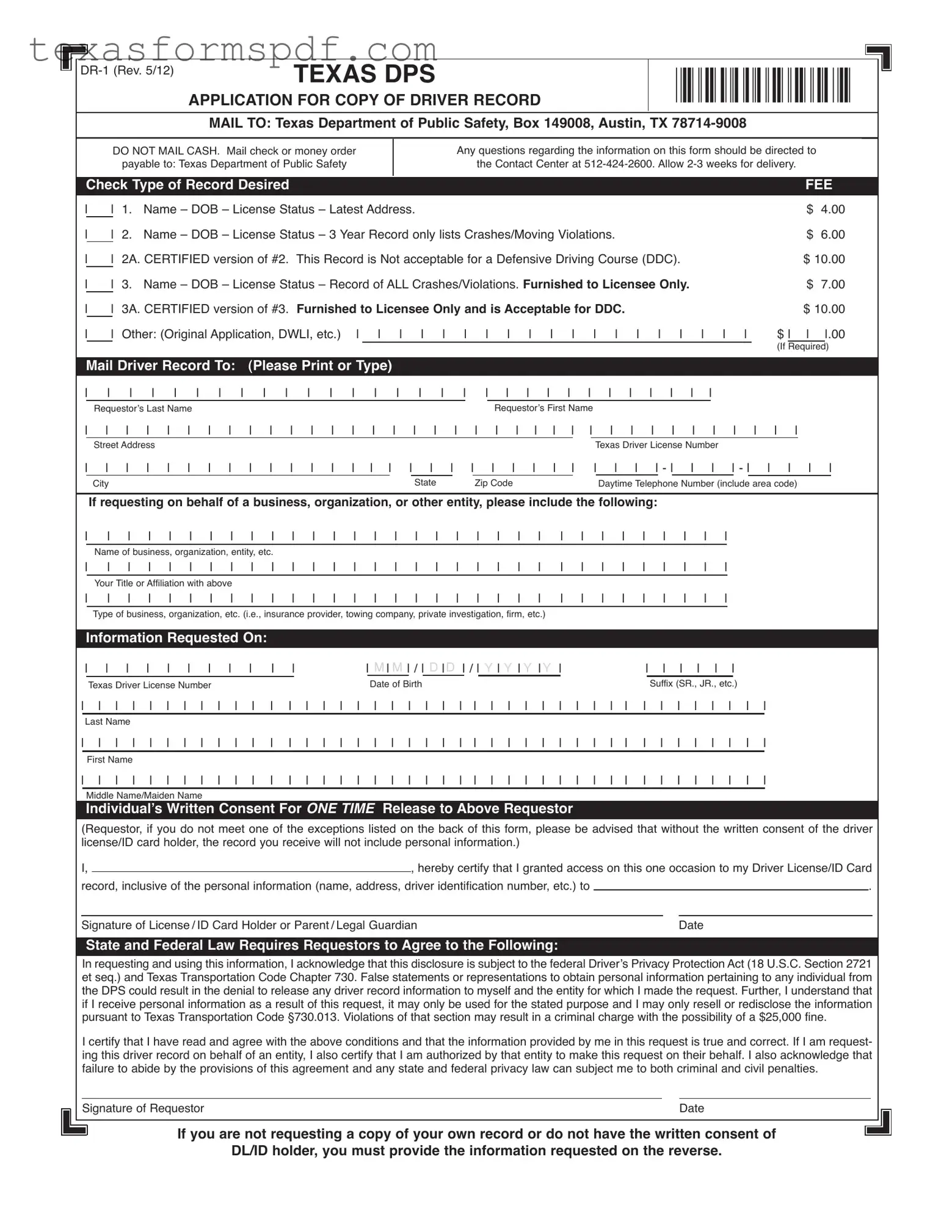Dr 1 Texas Form in PDF