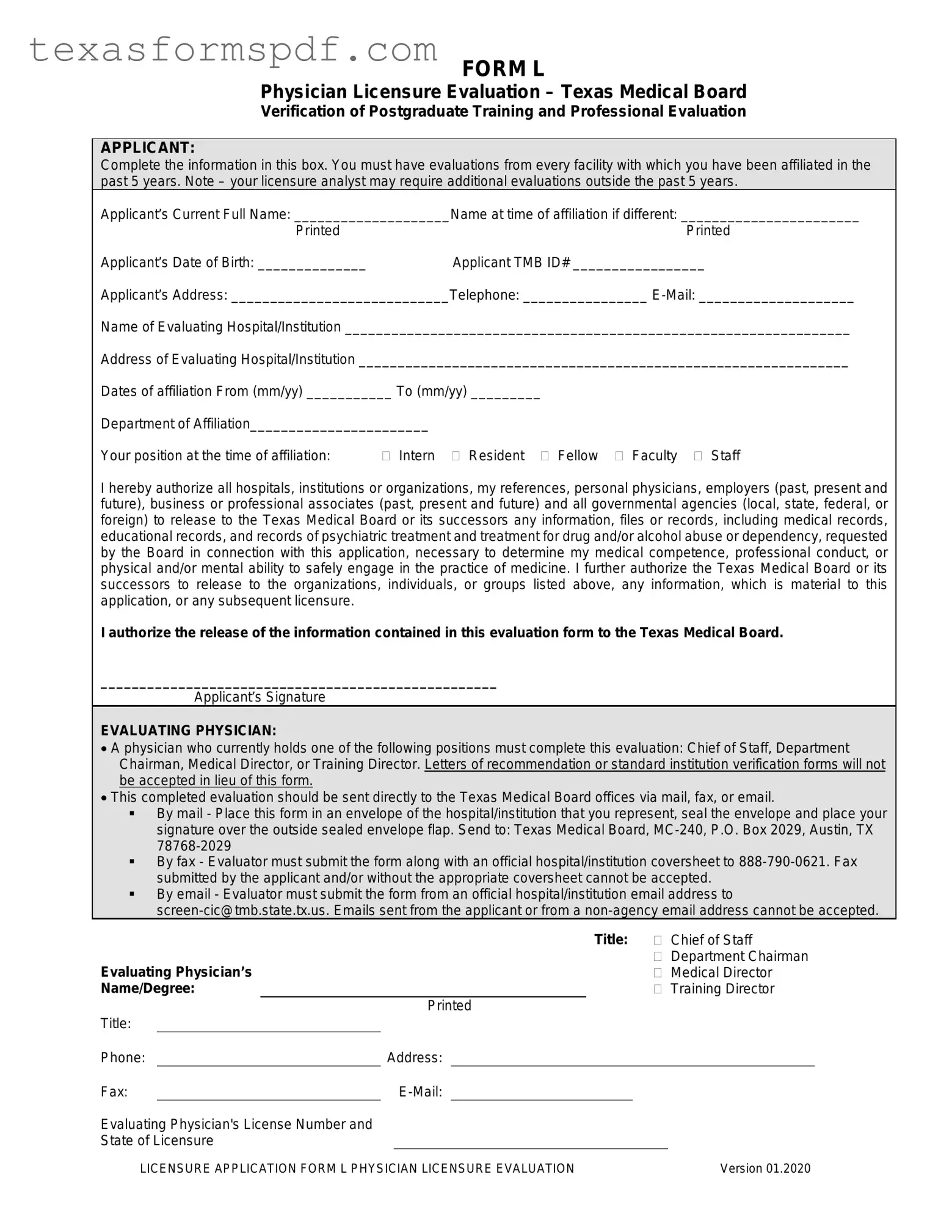 L For Texas Medical Board Form in PDF