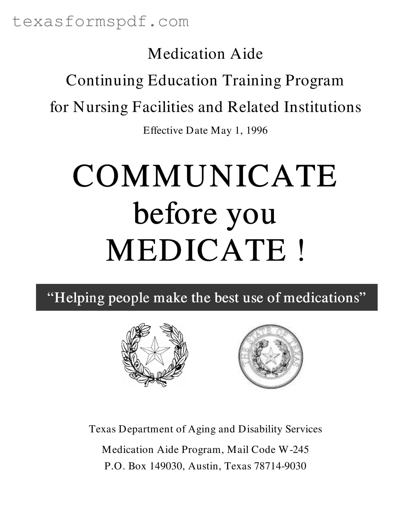 Medication Aide Renewal In Texas Form in PDF