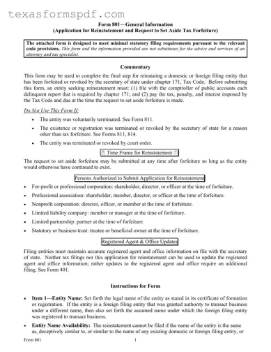 801 Texas Form in PDF