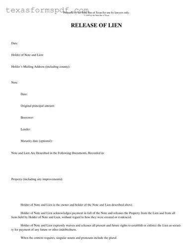 Release Of Lien Texas Form in PDF