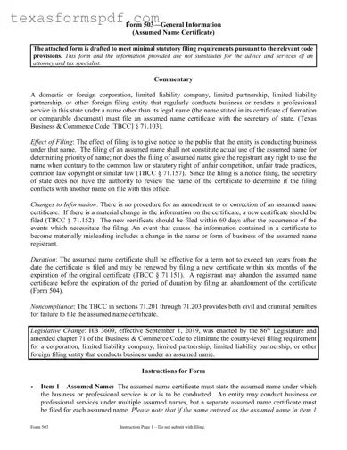 Texas 503 Form in PDF