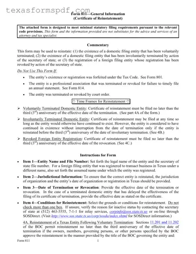 Texas 811 Form in PDF
