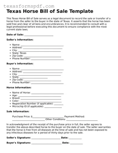 Legal Horse Bill of Sale Document for the State of Texas