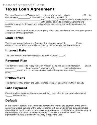 Legal Loan Agreement Document for the State of Texas