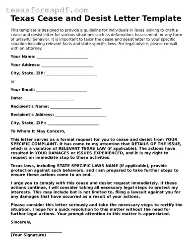 Legal Cease and Desist Letter Document for the State of Texas