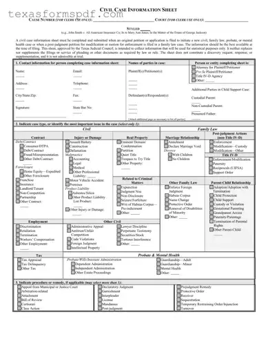 Texas Civil Case Form in PDF