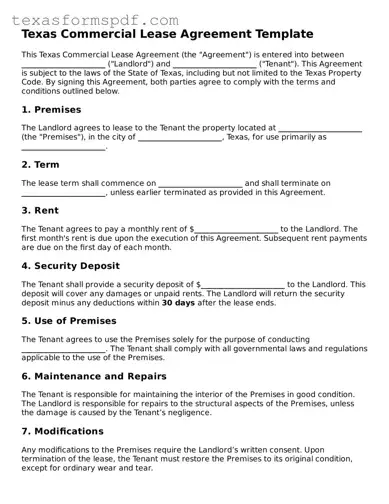 Legal Commercial Lease Agreement Document for the State of Texas