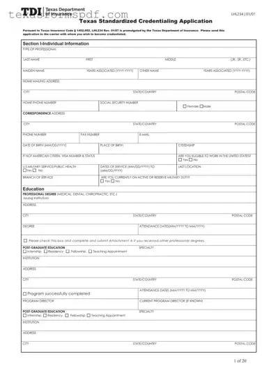 Texas Credentialing Application Form in PDF