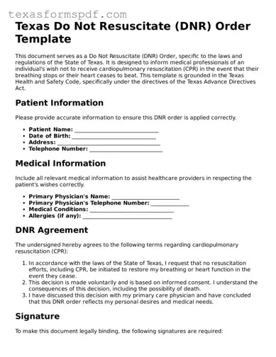 Legal Do Not Resuscitate Order Document for the State of Texas
