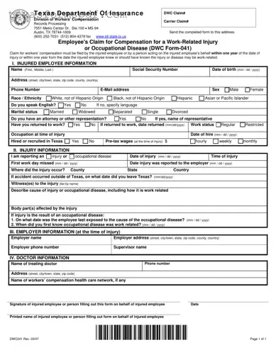 Texas Dwc041 Form in PDF