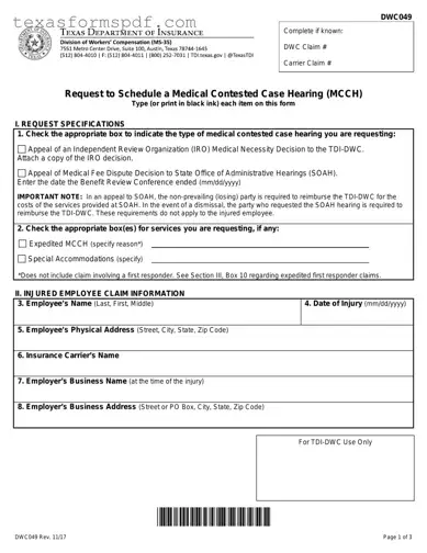 Texas Dwc049 Form in PDF