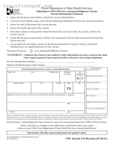 Texas Ec 87 Form in PDF