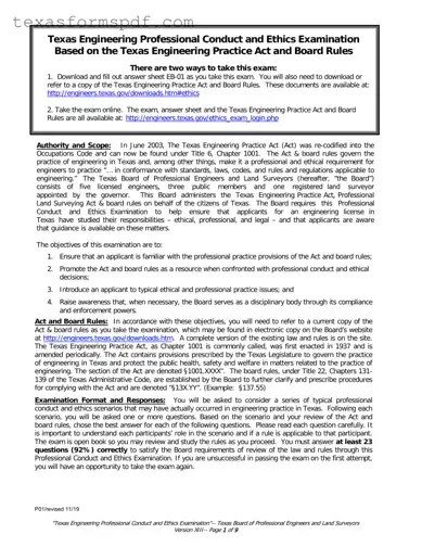 Texas Ethics Of Engineering Exam Form in PDF