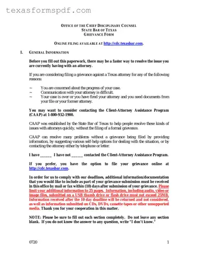 Texas Grievance Form in PDF