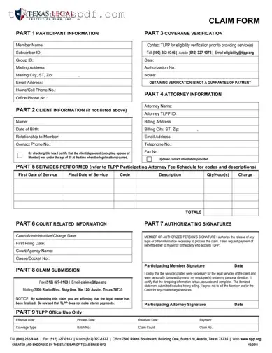 Texas Legal Claim Form in PDF