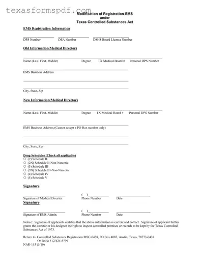 Texas Nar 115 Form in PDF