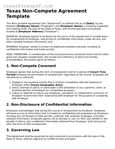 Legal Non-compete Agreement Document for the State of Texas