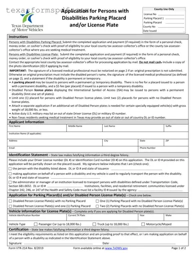 Texas Parking Vtr 214 Form in PDF