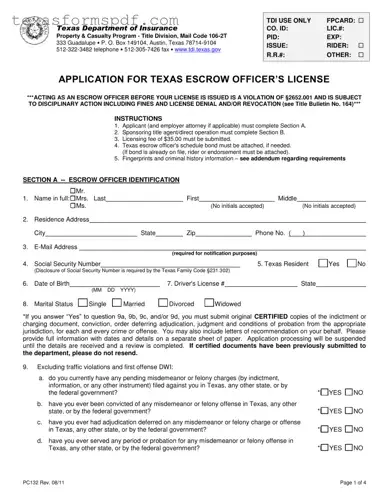 Texas Pc132 Form in PDF