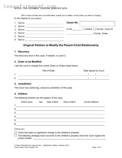 Texas Petition To Modify Form in PDF
