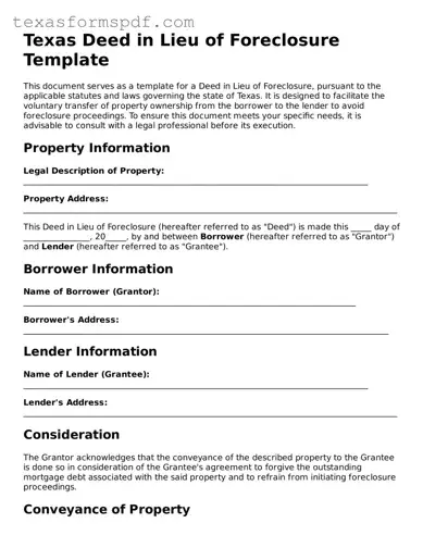 Legal Deed in Lieu of Foreclosure Document for the State of Texas