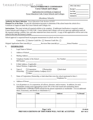 Texas Ps 001R Form in PDF