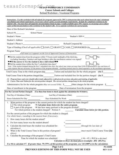 Texas Ps 1040R Form in PDF