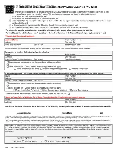 Texas Pwd 1238 Form in PDF
