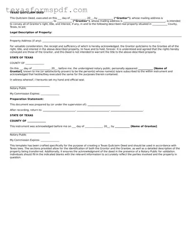 Legal Quitclaim Deed Document for the State of Texas