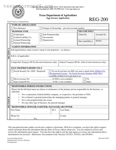 Texas Reg 200 Form in PDF