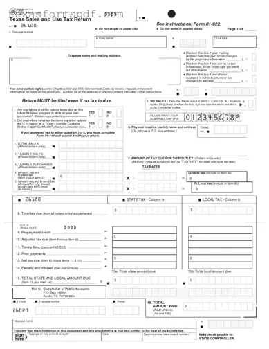 Texas Sales 01 922 Form in PDF