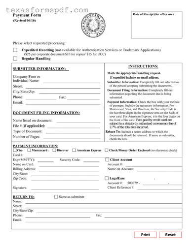 Texas Sos Payment 807 Form in PDF