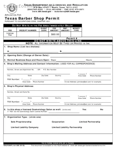 Texas Tdlr Bar Form in PDF