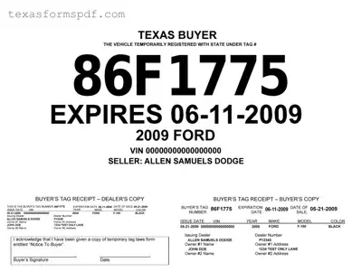 Texas Temporary Tag Form in PDF