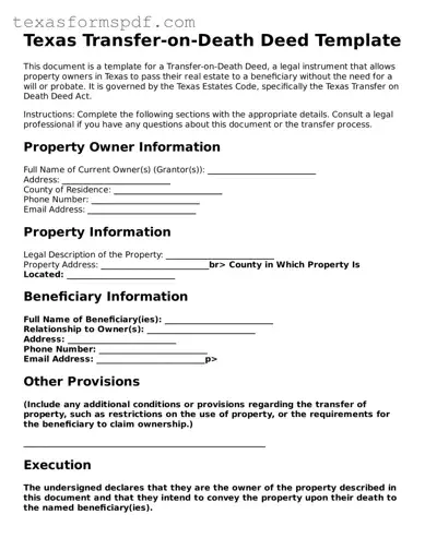 Legal Transfer-on-Death Deed Document for the State of Texas