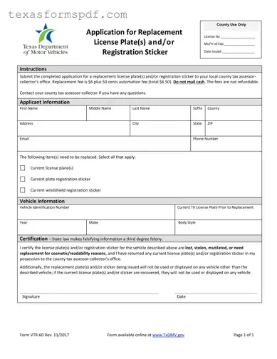 Texas Vtr 60 Form in PDF