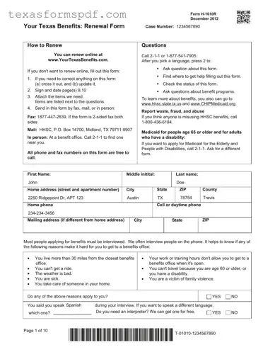 Your Texas Benefits Form in PDF