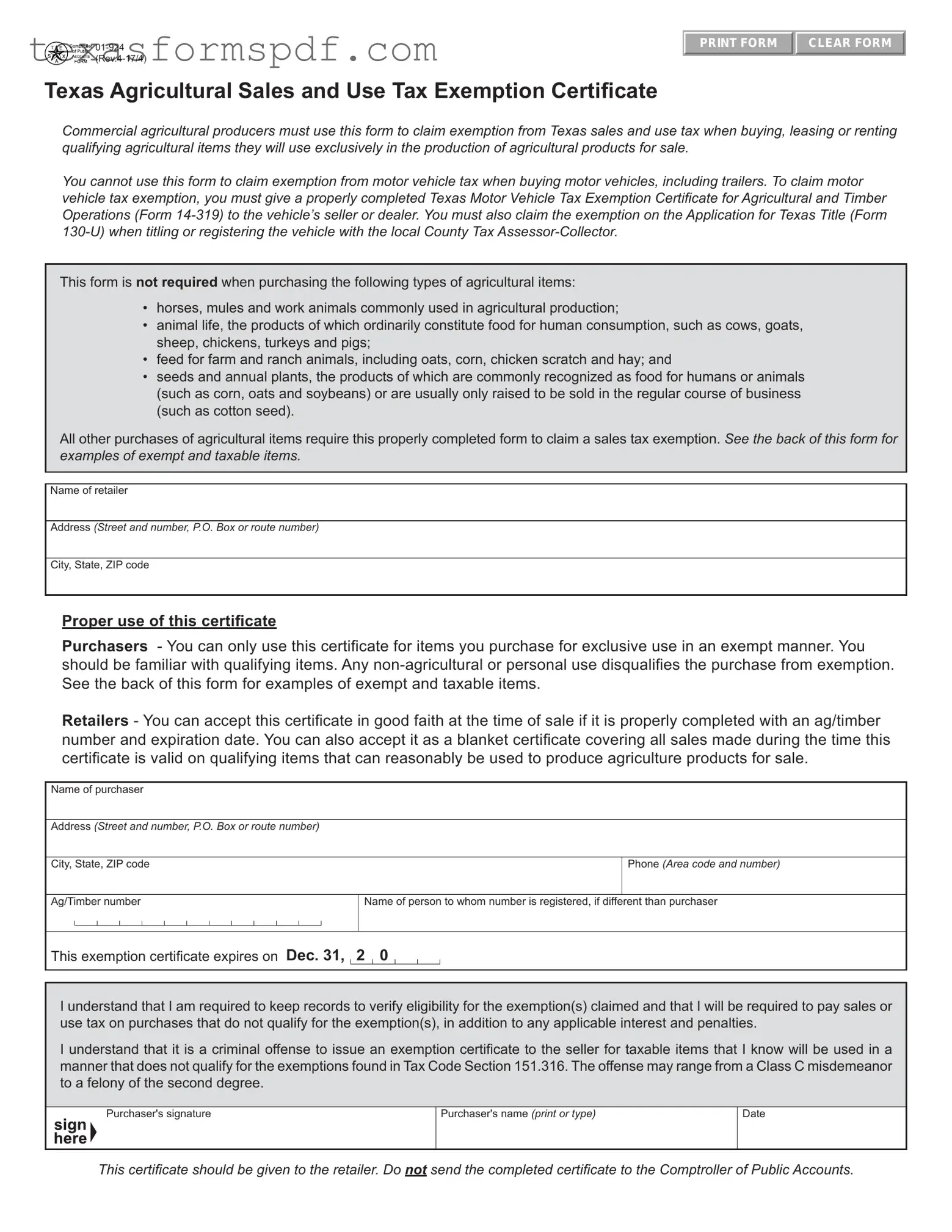 Texas 01 924 Form in PDF