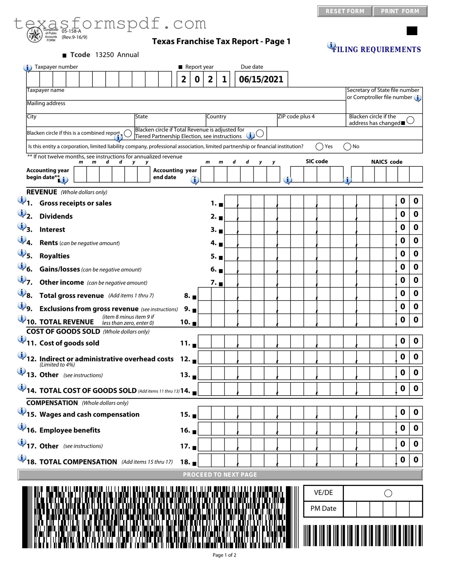 Texas 05 158 A Form in PDF