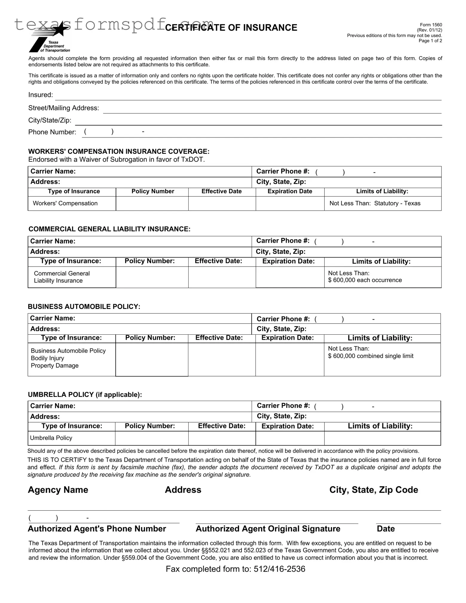 Texas 1560 Form in PDF