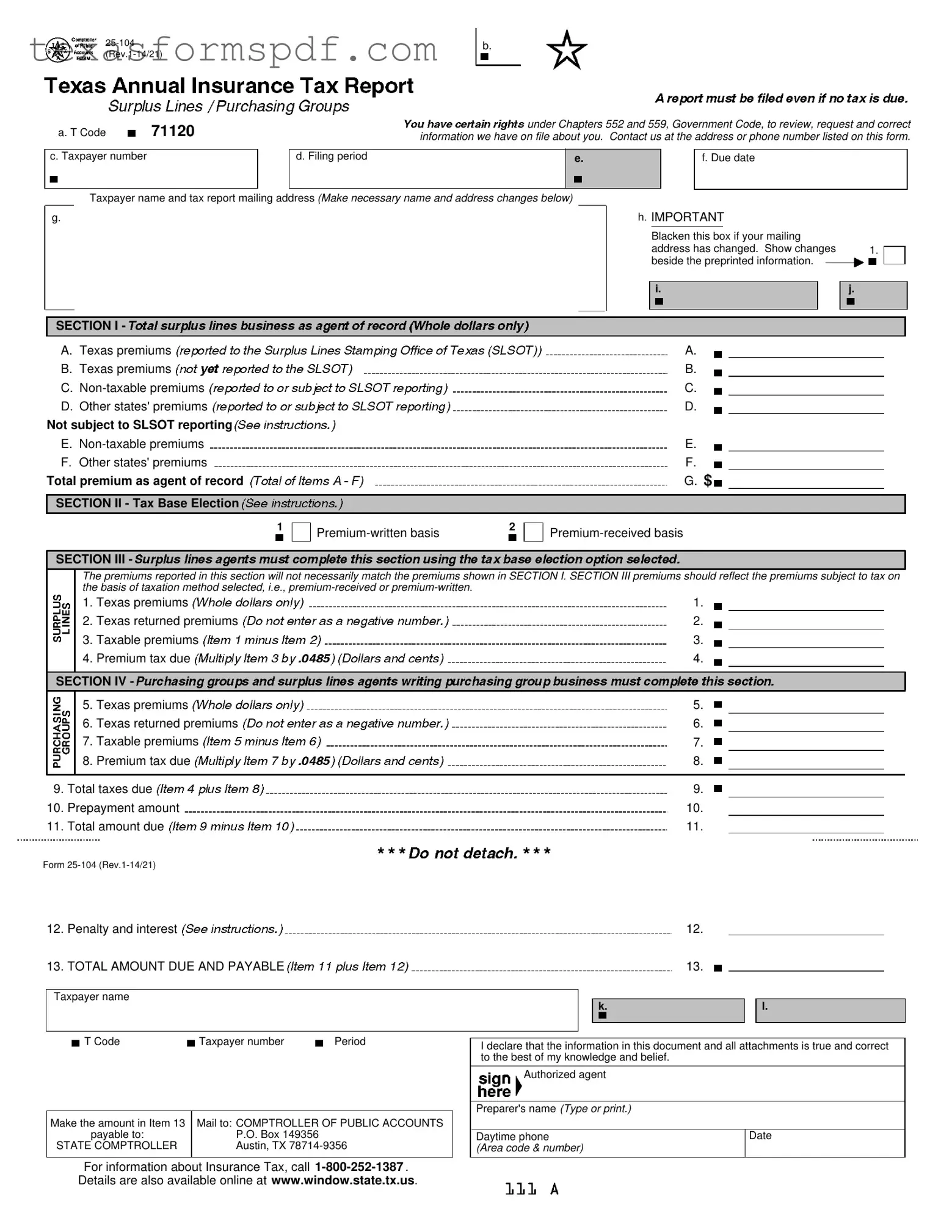Texas 25 104 Form in PDF
