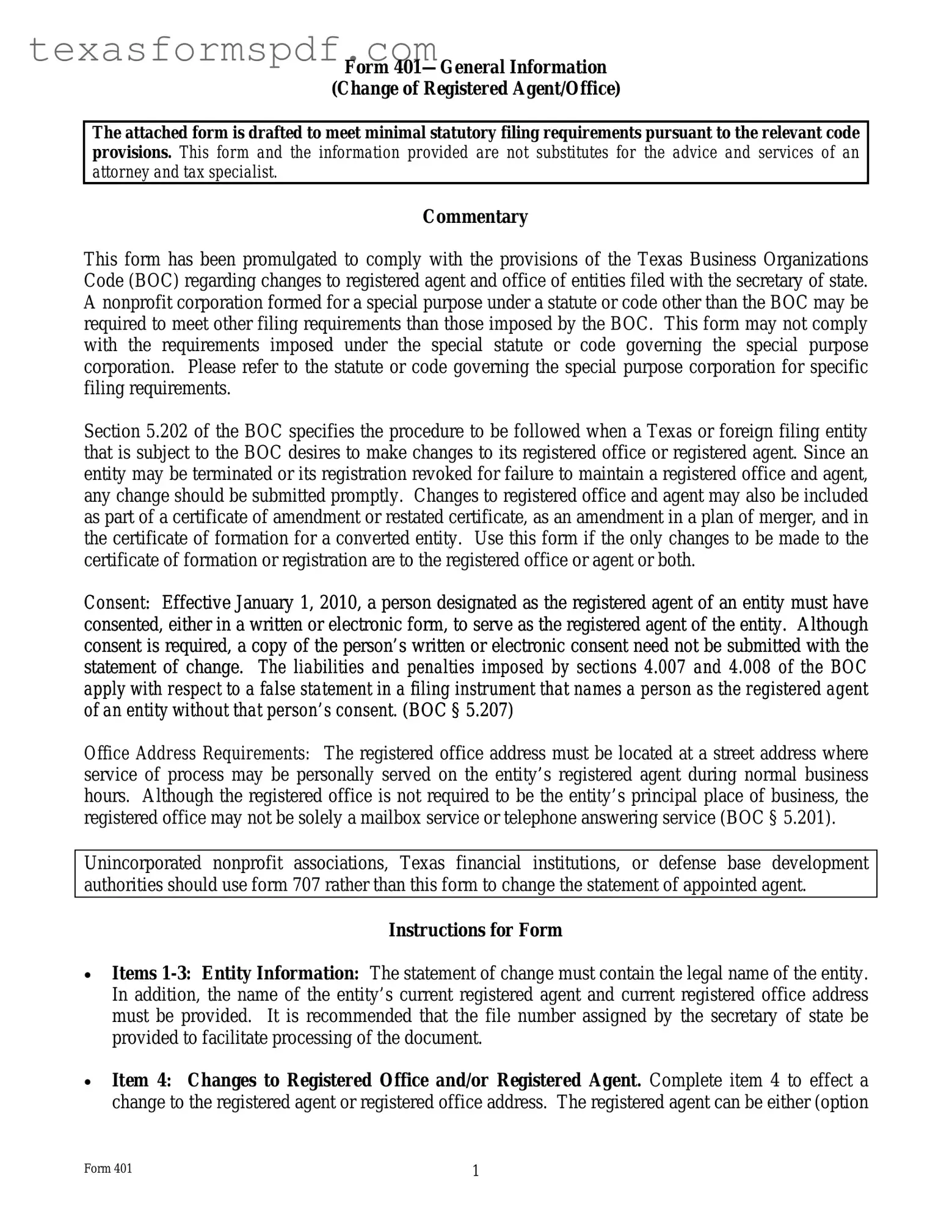Texas 401 Form in PDF