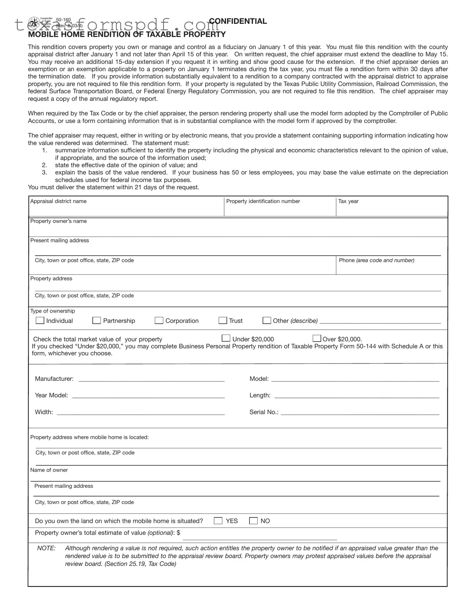 Texas 50 160 Form in PDF