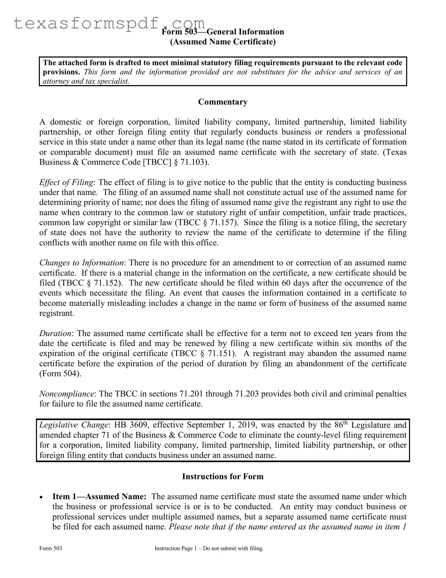 Texas 503 Form in PDF