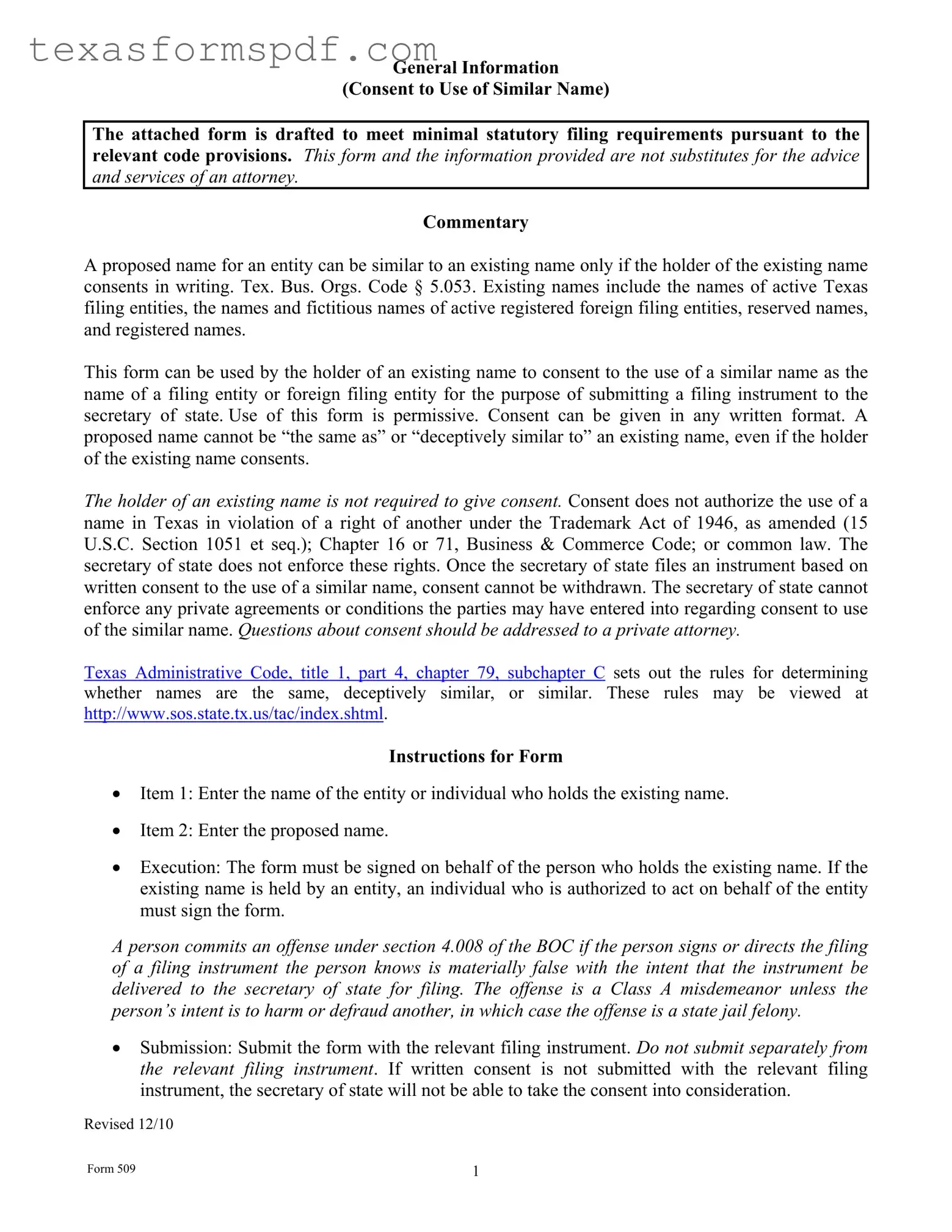 Texas 509 Form in PDF
