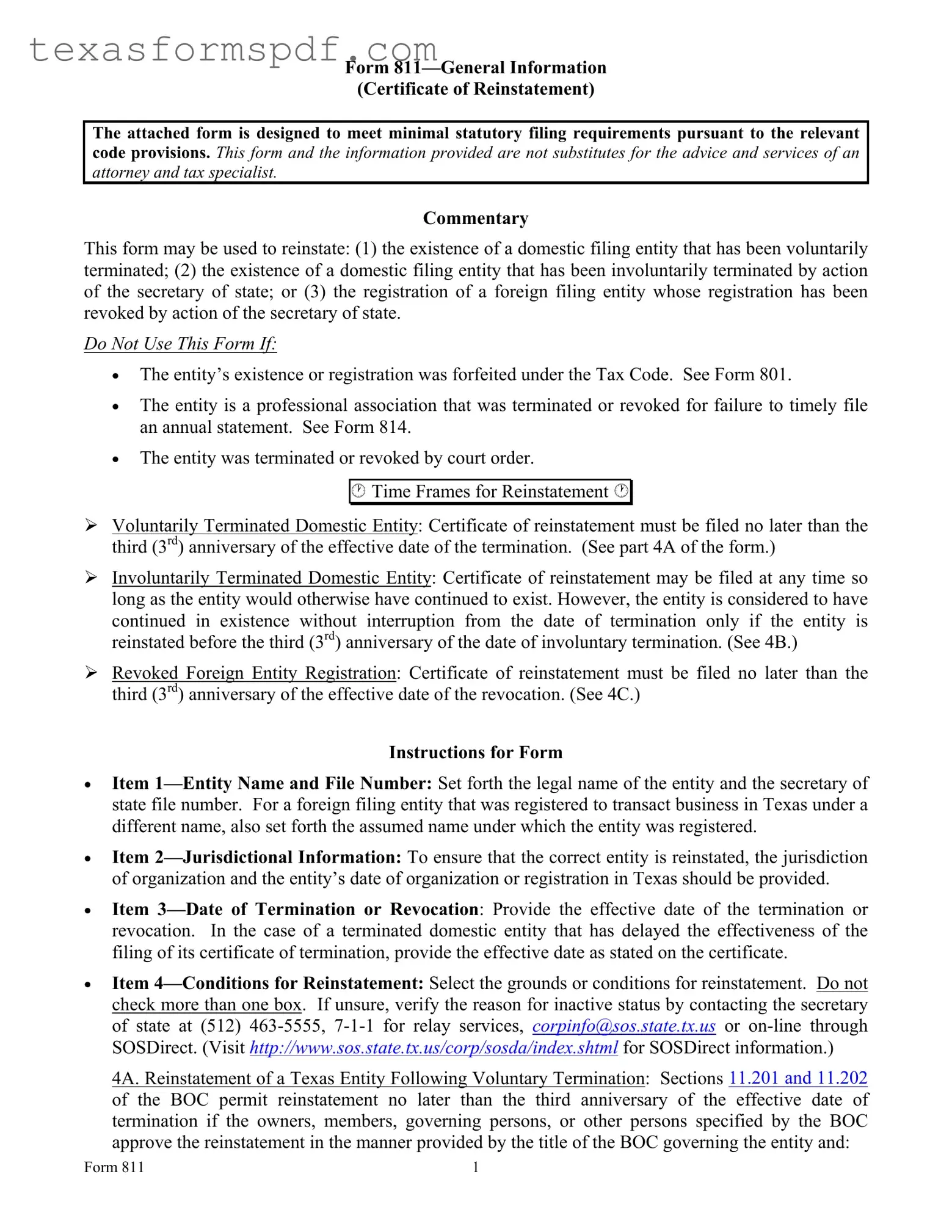 Texas 811 Form in PDF