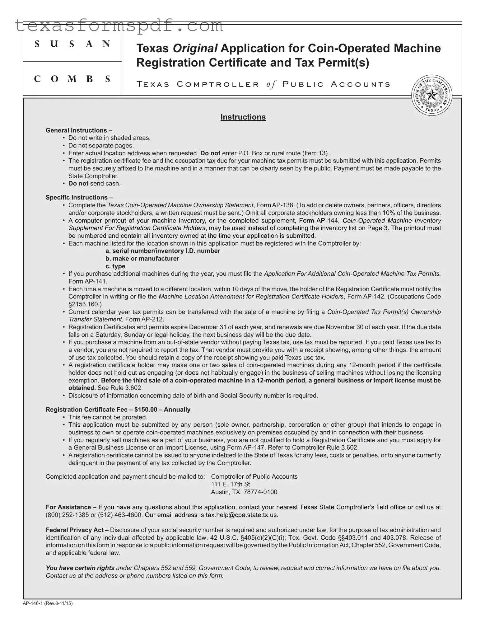 Texas Ap 146 Form in PDF